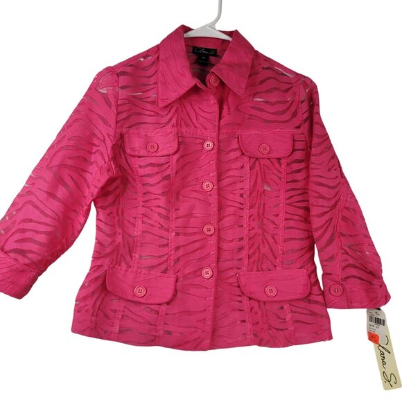 Clara S XS Fuchsia Sheer Zebra Button-Front Jacket Long Sleeve New with Tags - Picture 1 of 9